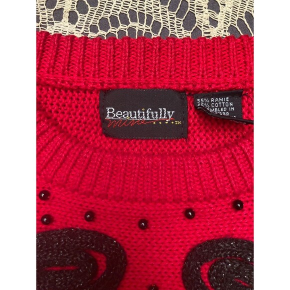 Vintage 80s Sweater 1980s Red & Black Whimysgoth Goth Retro Glam Size Large - Picture 6 of 8